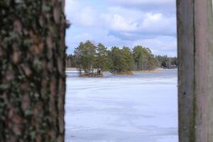 Three islands on Lovssjon in Jonkopings lan in Sweden photo
