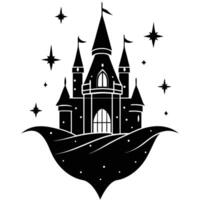 Flying Castle with Magical Arches Silhouetted on White Background vector
