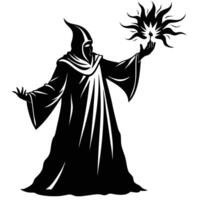 Powerful Wizard Radiating Heat from Fireball Silhouetted on White Background vector