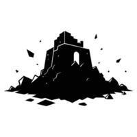 Ruined Fortress Silhouetted on White Background vector