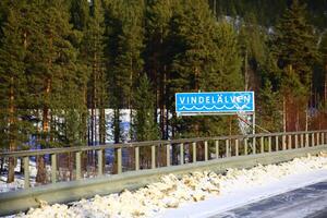 Winterly bridge over the Swedish river Vindelalven - Vindel river photo