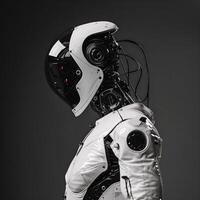 robotic human droid. futuristic ammour. robot. technology in future. photo