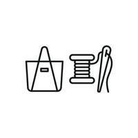 Needle and Thread and Bag Set Icon features a trendy and minimalistic graphic, ideal for showcasing DIY bag-making kits, sewing tools, and tailored fashion designs vector