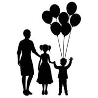 Silhouette of Family with Balloons on White Background vector