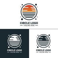A modern minimalist circle logo with a sunset gradient and horizontal lines. Includes three variations full-color, black and white, and inverted. Perfect for branding and creative projects vector