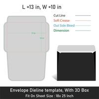 Envelope Dieline template, With 3D Box, Size 13x10 in vector