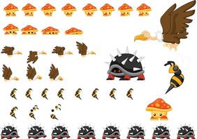 Vulture Turtle Bee Mushroom Creature Animated Game Character Sprite vector