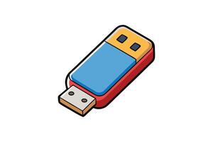 Cartoon style USB flash drive illustration with blue and red design on white background, ideal for technology or storage related content vector