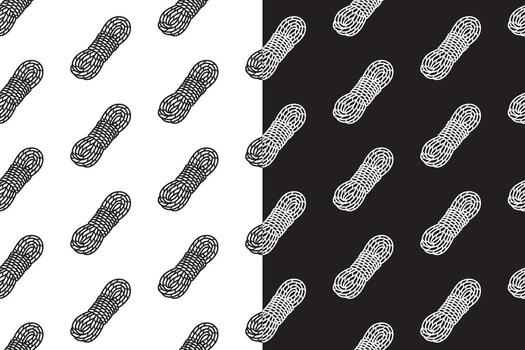 hank of kernmantle doodle seamless pattern on black white background set. engraving outdoor kernmantle background. hank of rope hatching wallpaper. pattern background with kernmantle for adventure vector