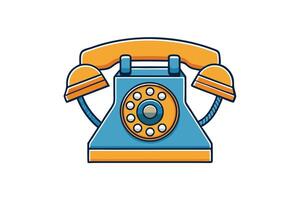 classic rotary phone icon in cheerful colors, blue body with yellow handset, designed for communication and tech related projects vector
