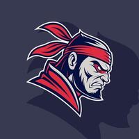Angry ninja gaming e-sport logo with a fierce, action-packed look, designed to represent strength and agility for competitive gaming teams vector
