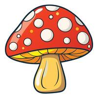 Whimsical mushroom illustration with a red spotted cap, vibrant colors, and charming design, great for kids content and creative projects vector