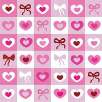 Plaid red and white hearts and bows. Valentine'd Day design seamless pattern vector