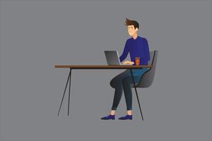 Man useing a laptob catoon style . vector