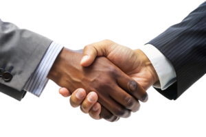 Close up of a handshake between diverse professionals in business suits, symbolizing unity, agreement, and professionalism png