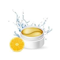 Moisturizing gel patches under eyes. Illustration with an open container of gel patches for eyes, for your design vector