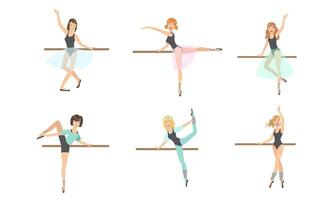 Beautiful Ballerina Characters Posing and Dancing Set, Classical Ballet Art Dansers Illustration vector