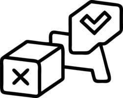 True and false symbols with wood blocks on blue background symbolize evaluation decision making and workplace analysis concept as Highlights the role of evaluation tools in ensuri Clean vector