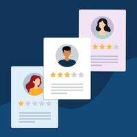 Customer reviews.Feedback, experience concept. Online review notifications with star ratings. Flat style, experience or feedback concept. vector