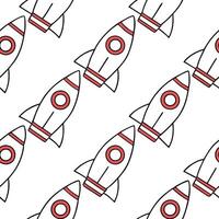 Design seamless tile patterns with rocket silhouettes orbital arcs crisp white isolation minimal color for futuristic style concept as Rocket shapes align in repeating orbit arcs Clear vector