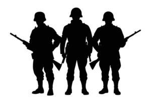 Silhouette of Soldiers in Different Military Stances vector