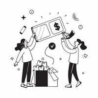 Shoppers finding deals at quarterly sale concept as High resolution image of shoppers finding deals at a quarterly sale with a glossy backdrop capturing the excitement and satisfac Dynamic Set 2 vector