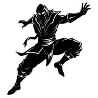 Dangerous Shadow Ninja in Battle Stance Jump Silhouette vector