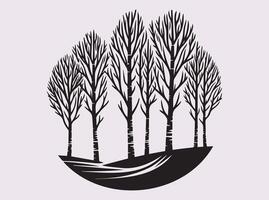 Birch Tree Forest Silhouette in Solid Black Showing Artistic Woodland with Tall and Graceful Trees vector