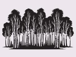 Black Birch Tree Forest Silhouette Depicting Nature with Elegant Tall Trees and Intricate Branches vector