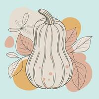 A white pumpkin with leaves and flowers on a blue background vector