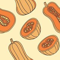 Seamless pattern of pumpkins on yellow background vector