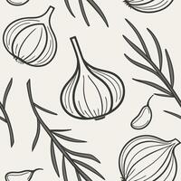 Seamless pattern with garlic and herbs vector