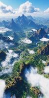 Majestic mountain landscape with greenery and clouds photo