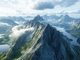 Breathtaking mountain landscape with water and clouds photo