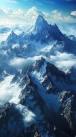 Majestic snow-capped mountains rise above the clouds photo
