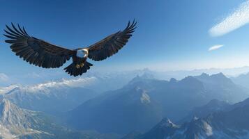 Majestic eagle soaring above mountain landscape during daytime photo