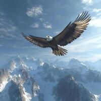 Majestic eagle soaring over snowy mountain peaks photo