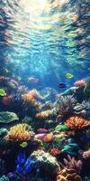 Colorful fish in a vibrant coral reef by a tropical island photo