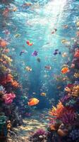 Colorful underwater scene with diverse marine life photo