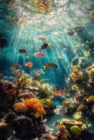 Coral reef teeming with vibrant fish in underwater paradise photo