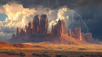 Dramatic lightning strikes over Monument Valley landscape photo