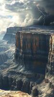 Majestic cliffs under a stormy sky in a vast canyon photo