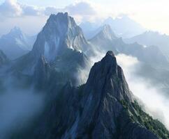 Majestic mountain range under soft morning light photo