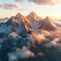 Majestic mountain range bathed in golden sunrise light photo