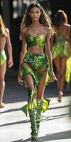 Fashion runway showcasing vibrant tropical designs in autumn photo