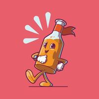 A Beer Bottle Character walking and smiling. vector