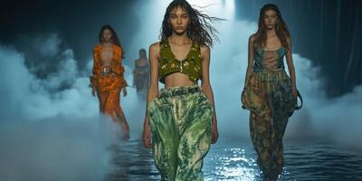 Fashion designers showcase unique clothing on runway photo