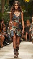 Fashion runway featuring diverse styles in a tropical setting photo