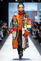 Expressive fashion statement at a vibrant runway show photo