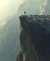 A man standing on the edge of a cliff photo